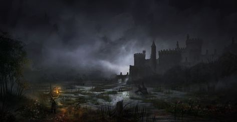 Swamp Environment, Tom Bruck on ArtStation at https://www.artstation.com/artwork/wnk6w Swamp Environment, Castle Crashers, Black Castle, Fantasy Places, Matte Painting, Memento Mori, World Art, Dark Fantasy, Art Images