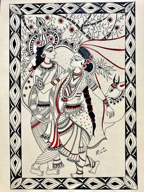 Katchni style of madhubani Craft Projects, Canvas Art, Canvas, Art