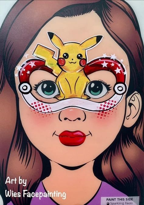 Pokémon Face Painting, Pokemon Face Painting, Pokemon Face Paint, Pikachu Face Paint, Pokemon Facepaint, Surprised Pikachu, Pokemon Makeup, Face Paint Party, Pikachu Face