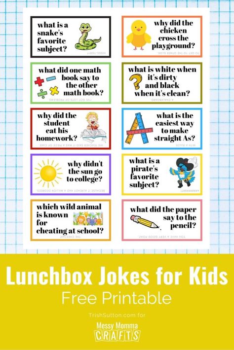 Free Printable Lunchbox Jokes, Field Trip Lunch, Lunchbox Notes For Kids Who Can't Read, Lunchbox Jokes For Kids, Funny Lunch Box Notes For Kids, Lunch Box Jokes For Kids, Girls Lunch Box Notes, School Lunch Notes, Notes For Kids Lunches