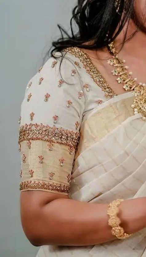 Self Design Blouse Aari Work, Saree Blouse Sleeve Pattern, Magam Work Designs Latest Bridal, Ariwork Blouse Design 2022, Silk Saree Blouse Designs Work, Silk Saree Blouse Designs Pattern Wedding, Saree Blouse Hand Work, Saree Blouse Work Designs Latest, Blouse Designs Latest Hand Work