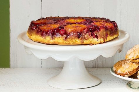 Upside-Down Orange-Cranberry Cake  - CountryLiving.com Cranberry Cake Recipe, Cranberry Upside Down Cake, Fresh Cranberry Recipes, Cranberry Orange Cake, Fall Cake Recipes, Favorite Holiday Desserts, Xmas Recipes, Cranberry Cake, Fall Parties