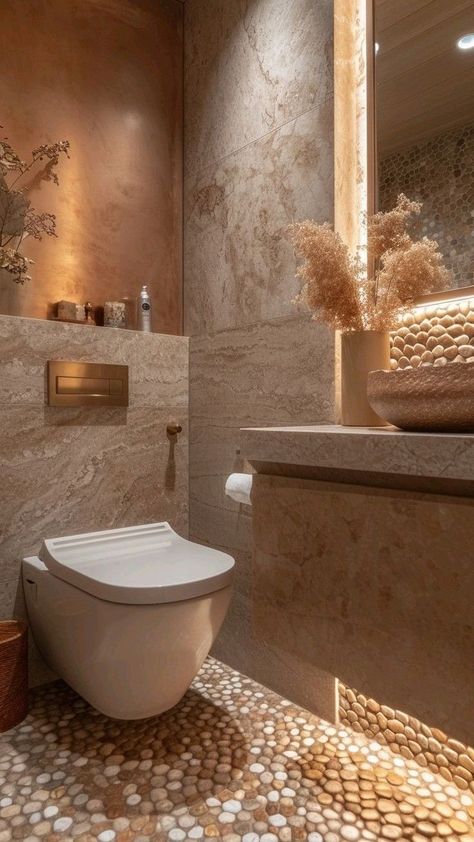 Powder Room Ideas Modern Luxury, Luxury Powder Room, Powder Room Ideas, Bathroom Design Small Modern, Luxury Toilet, Toilet Room Decor, Small Bathroom Interior, House Interior Design Styles, Washroom Design