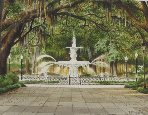 forsyth park painting - Google Search Savanna Georgia, Savannah Art, Forsyth Park, Watercolor Architecture, Watercolor Pictures, Savannah, Travel Sketches, Impressionism Painting, Water Painting