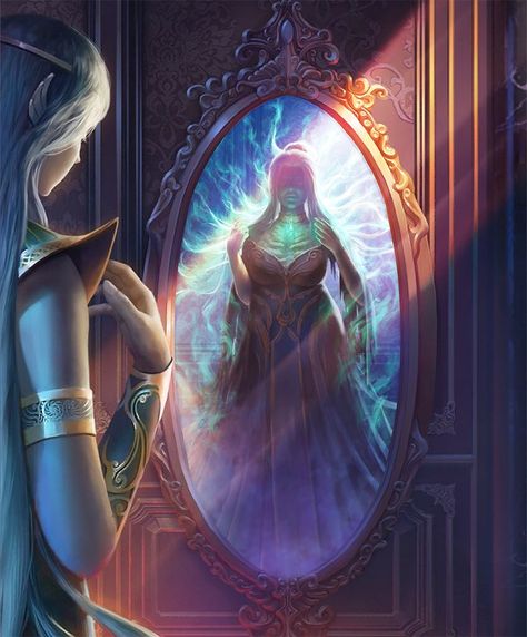 Mirror Magic Art, Fantasy Mirror Art, Magic Mirror Fantasy Art, Mirror Concept Art, Magic Mirror Art, Mirror Fantasy Art, Dnd Mirror, Mirror Symbolism, Fantasy Mirror