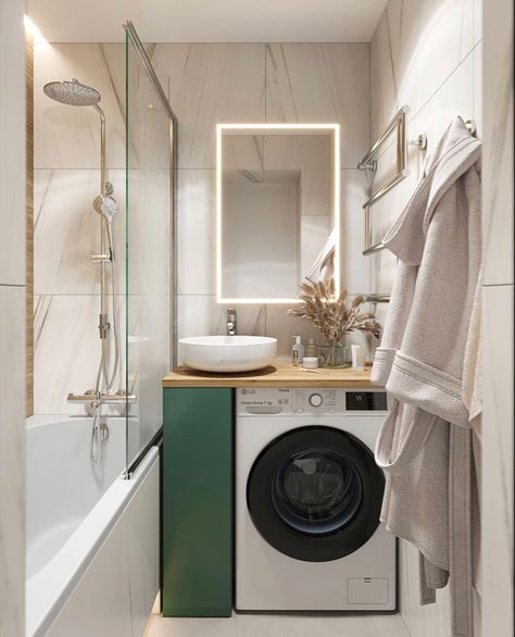 Small Bathroom With Washer And Dryer, Small Utility Room, Bathroom Design Small Modern, Toilet Room Decor, Bathroom Design Layout, Laundry Room Inspiration, Small Bathroom Makeover, Bathroom Design Decor, Bathroom Inspiration Decor