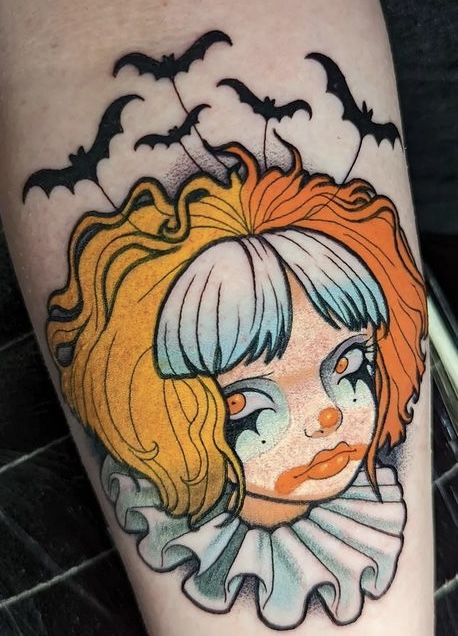 Girl Clown Tattoo, Female Clown Tattoo, 333 Tattoos, Traditional Clown Tattoo, Clown Girl Tattoo, Cartoon Tattoo Ideas, Animated Shows, Abstract Tattoos, Tattoo Salon