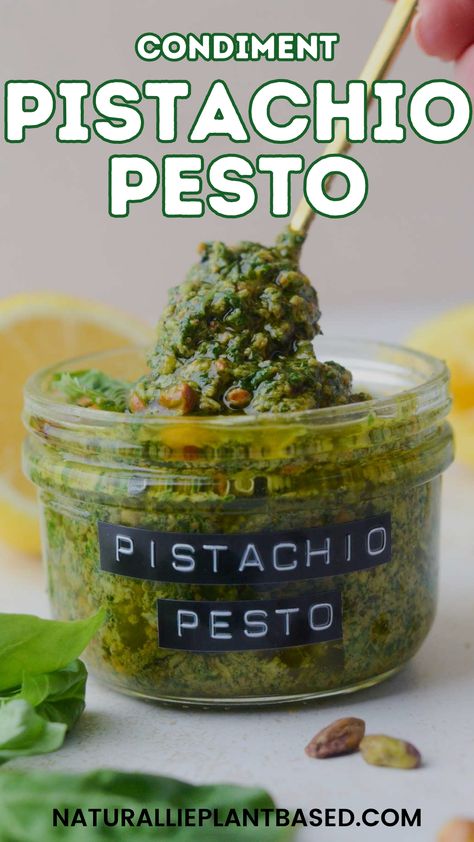 Upgrade Your Meals with 5-Minute Pistachio Pesto!   This vibrant pesto bursts with flavor (nutty, zesty, citrusy) and is incredibly easy to make in a food processor.  Perfect for pasta, toast, pizza, dips, and so much more! Pesto With Pistachios, Basil Pistachio Pesto Recipe, Pesto Recipe Without Nuts Basil, Pizza Dips, Pistachio Pesto Recipe, Vegan Flatbread Recipes, Basil Pesto No Pine Nuts Recipe, Dill Pickle Pasta Salad, Fresh Pasta Recipes