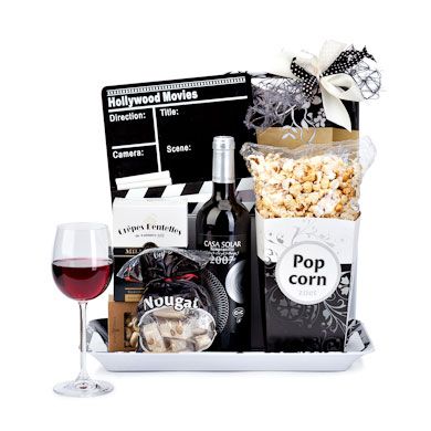 popcorn-cinema-gift-basket-with wine_XL Cinema Gift Basket, Cinema Gift, Basket Gift, Movie Gift, Fit Ideas, Gift Basket, Gift Cards, Gift Baskets, Popcorn