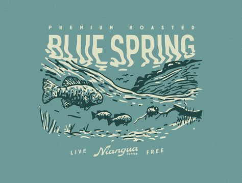 Vintage Tshirt Design, Spring Tee, Spring Tees, Simple Artwork, Vintage Poster Design, Blue Spring, Learning Design, Badge Design, Blue Springs