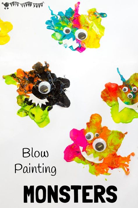 Monster Crafts For Kids, Blow Painting, Monster Activities, Blow Paint, Spooky Halloween Crafts, Greeting Card Display, Monster Craft, Kids Craft Room, Monster Crafts