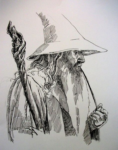 Gandalf Drawing, Drawing Wizard, Gandalf Tattoo, Old Wizard, Wizard Tattoo, Lord Of The Rings Tattoo, Hobbit Art, Middle Earth Art, Tolkien Art