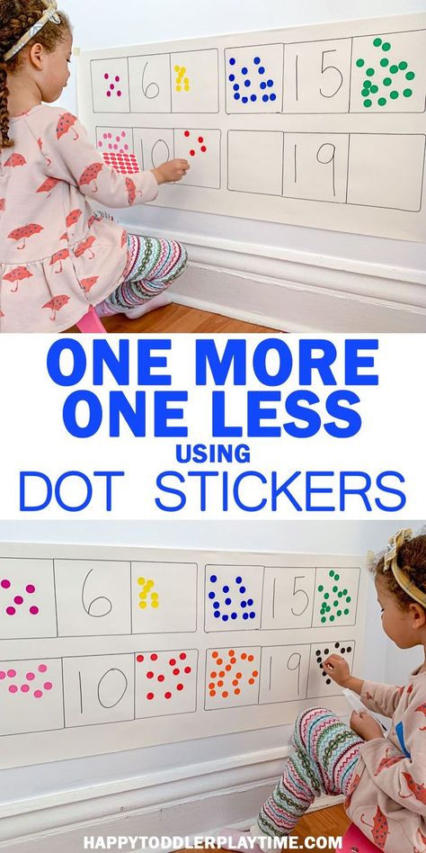 One More One Less with Dot Stickers – HAPPY TODDLER PLAYTIME Understanding the concept of one more and one less is an important step in acquiring a strong number sense for preschoolers and kindergartners. Here is a fun and easy way to practice! #kindergarten #numbersense #preschool #mathforchildren One More One Less, Boys Crafts, Gratis Printables, Maths Ideas, Dot Stickers, Baby Activities, Number Activities, Counting Activities, Educational Board