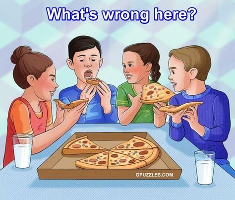 Whats Wrong With Pizza Picture Riddle : Popular Puzzles And Riddles What's Wrong With The Picture, Picture Riddles With Answers, Puzzles With Answers Logic, Picture Puzzles With Answers, Picture Puzzles Brain Teasers, Brain Teasers Pictures, Solving A Rubix Cube, Riddler Riddles, Math Riddles Brain Teasers