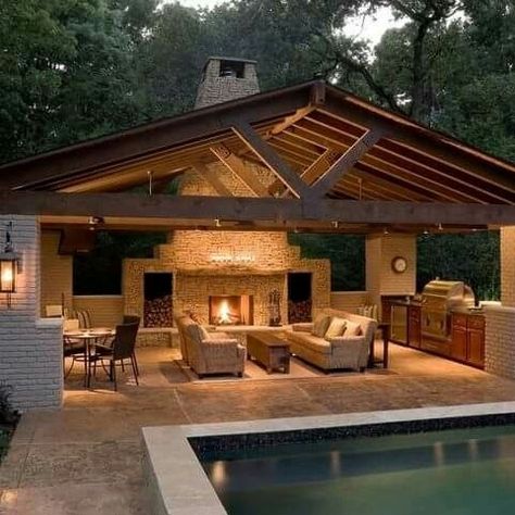 Pool House With Outdoor Kitchen, Terrasse Med Tak, Outdoor Kitchen Countertops, Modern Outdoor Kitchen, Outdoor Kitchen Appliances, Backyard Pavilion, Backyard Kitchen, Outdoor Kitchen Patio, Diy Outdoor Kitchen