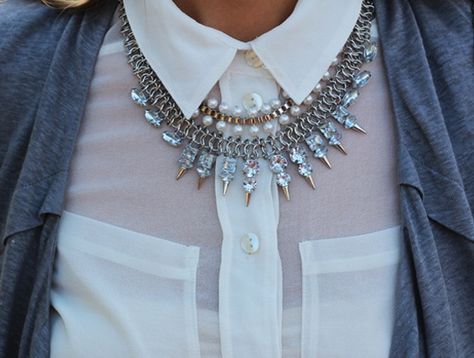 necklace with collared shirt | How To Wear: Necklaces with Collared Shirts | Style by Stef Necklace Outfit, Studded Necklace, Wear Necklaces, Clothes Horse, Collared Shirt, Fashion Stylist, Collar Necklace, Collar Shirts, Passion For Fashion