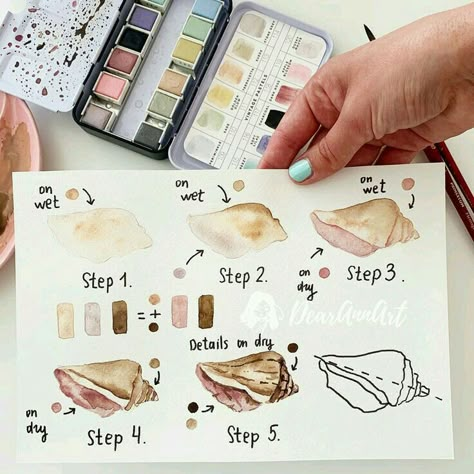 Cone Shell, Step By Step Watercolor, Watercolor Tips, Watercolor Tutorial, Watercolor Lessons, Watercolor Pencil, Watercolor Paintings Easy, Watercolor Painting Techniques, Watercolor Tutorials