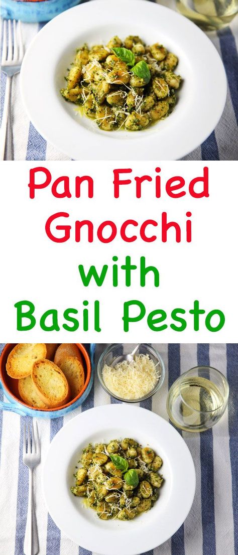 This Pan Fried Gnocchi with Basil Pesto comes together in less than 10 minutes and is so delicious! Perfect for those busy weeknights! Fried Gnocchi, Pan Fried Gnocchi, Gnocchi Pesto, Pesto Gnocchi, Gnocchi Pasta, Vegan Pasta Dish, How To Cook Gnocchi, Easy Main Dishes, Potluck Party