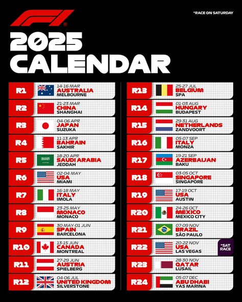 🥁 Presenting... the 2025 FIA Formula One World Championship calendar! #F1 #Formula1 | Instagram F1 2023 Calendar, Formula 1 2024 Calendar, F1 2025 Calendar, F1 Drivers 2022 Grid, Formula 1 Information, 2025 F1 Calendar, F1 2022 Calendar, F1 Calendar, 2000s Room