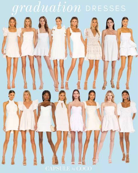 White Graduation Dress High School, Middle School Graduation Dresses, 8th Grade Graduation Dresses, Graduation Dress High School, Mini Dress Graduation, White Dresses Graduation, White Mini Dress Graduation, Dress Graduation, Spring Capsule