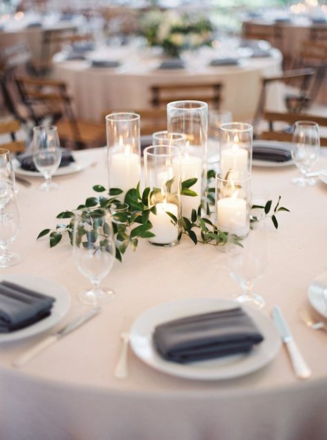 Beautiful Centerpieces Created With Candles Greenery Wedding Centerpieces, Wedding Candles Table, Elegant Wedding Centerpiece, Wedding Reception Centerpieces, Simple Centerpieces, Wedding Floral Centerpieces, Reception Centerpieces, Flower Centerpieces Wedding, Wedding Table Decorations