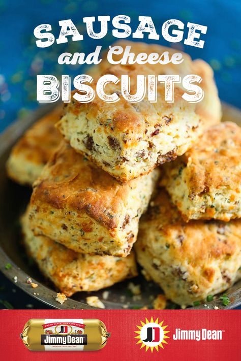 Take your at-home baking to flavorful new heights with our delicious Sausage and Cheese Biscuits.  Heartily packed with savory Jimmy Dean® Signature Seasoned Sausage, sharp cheddar and fresh green onions, these breakfast biscuits are tasty as can be. Sausage And Cheese Biscuits, Flavored Biscuits, Jimmy Dean Sausage, Low Carb Snack, Brunch Recipe, Jimmy Dean, Cheese Biscuits, Sharp Cheddar, Jambalaya