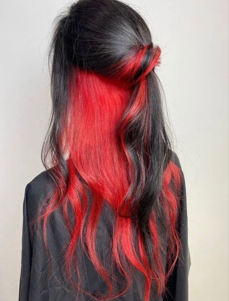 Red Hair Underneath, Under Hair Dye, Under Hair Color, Hair Dyed Underneath, Hidden Hair Color, Black Red Hair, Split Dyed Hair, Hair Color Underneath, Red Hair Inspo