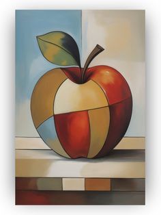 Kitchen Art Ideas, Modern Art Illustration, Cactus Paintings, Retro Painting, Apple Painting, Apple Print, Canvas Art Projects, Geometric Design Art, Modern Art Paintings Abstract