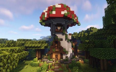 A mushroom house i made :)) : Minecraftbuilds Minecraft Kale, Minecraft Wall, Minecraft Structures, Minecraft House Plans, Bangunan Minecraft, Minecraft Farm, Easy Designs, Minecraft Cottage, Minecraft House Tutorials