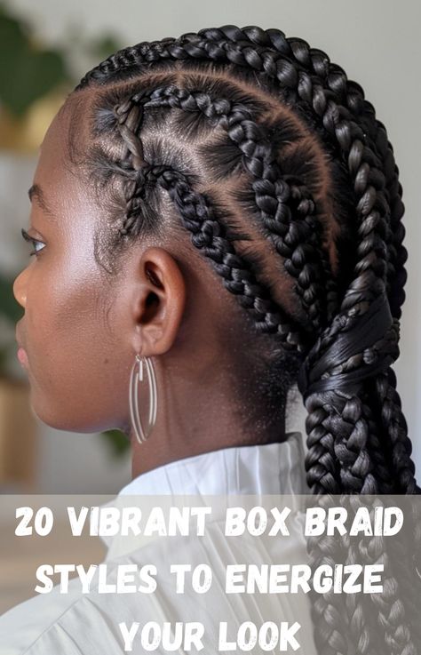 Add flair and energy to your style with 20 vibrant box braid designs for 2024. From colorful twists to classic patterns, these braids offer a protective, low-maintenance solution that’s bursting with creativity. Perfect for standing out with confidence and flair. Box Braid Designs, Colorful Twists, Box Braid Styles, Half Cornrows, Half Braid, Braid Inspiration, Jumbo Box Braids, Stylish Short Haircuts, Short Curly Haircuts