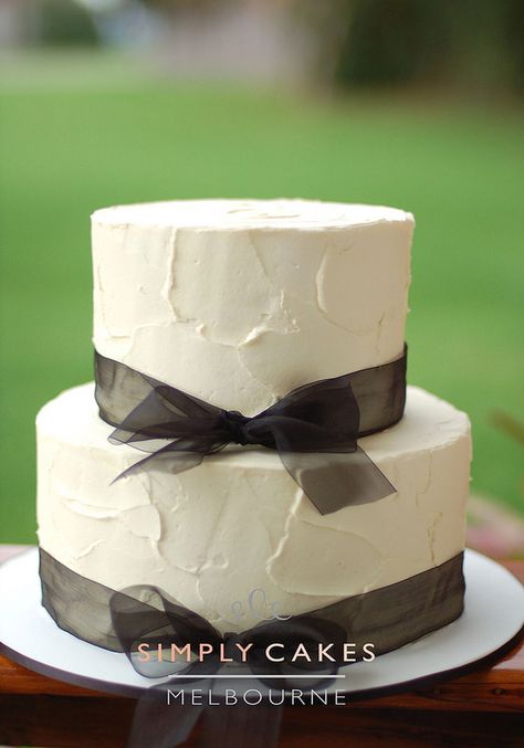 Rough Buttercream wedding cake with black ribbon Wedding Cake With Black Ribbon, Cakes Elegant, Wedding Cakes Elegant, Buttercream Wedding Cake, White Wedding Cakes, White Wedding Cake, Cake Pictures, Beautiful Wedding Cakes, Anniversary Cake