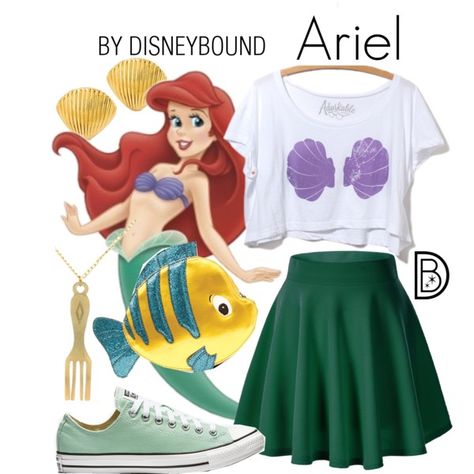 Disney Bound: Ariel from Disney's Little Mermaid  Maybe not the shirt though Mermaid Disneybound, Ariel Disneybound, Disney Character Outfits, Disney Mermaid, Ariel Costume, Disney Bound Outfits Casual, Disneybound Outfits, Disney Dress Up, Disney Princess Outfits