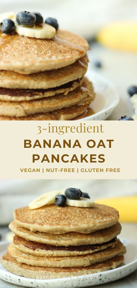 The easiest 3-ingredient Vegan Banana Oat Pancakes ever! These pancakes are a simple yet delicious breakfast option. Quick And Easy Healthy Breakfast, Pancake Banane, Toddler Finger Foods, Banana Oatmeal Pancakes, Easy Breakfast Options, Banana Oat Pancakes, A Balanced Meal, Healthy Breakfast Recipe, Banana Oat