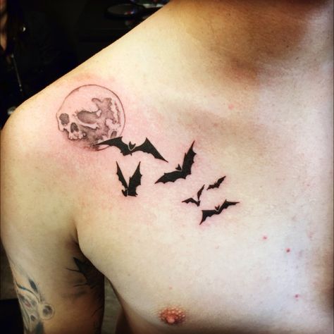 Bat And Moon Tattoo, Bats Tattoo, Magick Symbols, Bat Tattoo, Book Tattoo, Tattoo You, Moon Tattoo, Tattoos And Piercings, Maple Leaf Tattoo