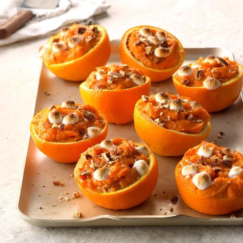 Sweet Potato Orange Cups Holiday Potluck Recipes, Mac Recipes, Christmas Casserole, Sugarcreek Ohio, Christmas Dinner Ideas, Orange Sweet Potatoes, Thanksgiving 2022, Orange Cups, Fall Foods