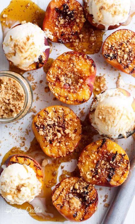 Grilled Peach Dessert, Ostara Aesthetic, Grill Dessert, Grilled Recipes, Almond Cookie, Cafe Delites, Ayurvedic Recipes, Grilled Fruit, Peach Desserts