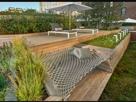 Deck Addition, Backyard Hammock, Backyard Seating Area, Rooftop Design, Wooden Deck, 7 Design, Backyard Seating, Diy Pergola, Rooftop Garden