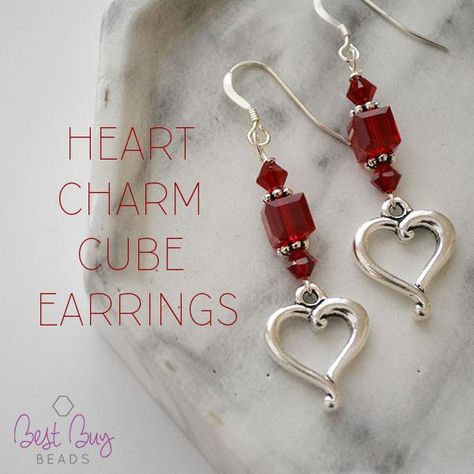 Valentines Jewelry Ideas, Valentine Earrings Diy, Valentine Jewelry Ideas, Earrings Handmade Beaded, Cube Earrings, Diy Jewelry Earrings, Earrings Ideas, Valentines Earrings, Diy Wire Jewelry