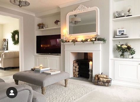 Alcove Ideas Living Room, Log Burner Living Room, Victorian Living Room, Cosy Living, Eucalyptus Garland, Cottage Living Rooms, Cosy Living Room, Cottage Kitchens, Living Room Shelves