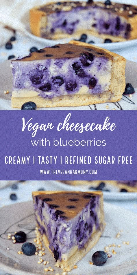 Vegan blueberry cheesecake is a refreshing and delicious dessert, full of protein. It is so flavourful and also really easy to make. Vegan Blueberry Tart Recipe, Vegan Blueberry Recipes, Vegan Blueberry Cheesecake, Protein Cheesecake, Vegan Baking Recipes, Vegan Cakes, Vegan Cake Recipes, Slow Cooker Desserts, Vegan Blueberry