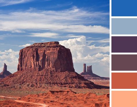 arizona color scheme | Western Desert Rock Formations piercing a big blue sky for color ... Western Color Palette, Fall Color Trend, Southwest Colors, Desert Colors, Interior Painting, Dark Interiors, Interior Paint Colors, Paint Schemes, Fall Color