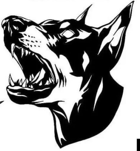 Doberman Barking Drawing, Barking Doberman Tattoo, Aggressive Dog Tattoo, Cerberus Painting, Dog Barking Tattoo, Angry Dog Tattoo, Doberman Drawing, Champion Tattoo, Dog Black And White