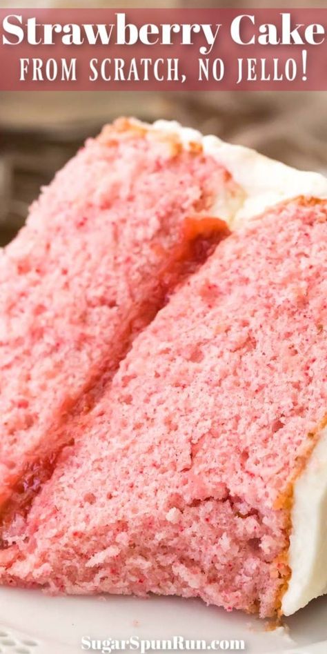 All Natural Strawberry Cake, Dessert Recipes Using Fresh Strawberries, Strawberry Cake With Real Strawberries, Strawberry Valentines Cake, Diy Strawberry Cake, Jello With Whipped Cream, Strawberry Cake Frosting, Homemade Strawberry Cake From Scratch, Strawberry Cake Recipe From Scratch