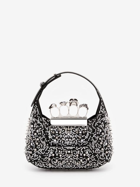 The Jewelled Hobo Mini Bag in Black | Alexander McQueen US Black Alexander Mcqueen, Alexander Mcqueen Bag, Skull Bags, Leather Jewels, Fancy Bags, Sling Bag, Hobo Bag, Luxury Handbags, Small Bags