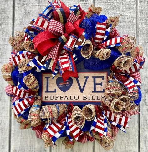 Buffalo Bills Stuff, Buffalo Bills Football, Sports Wreaths, Bills Football, Football Wreath, Buffalo New York, Football Nfl, Patriotic Wreath, Wreath Tutorial