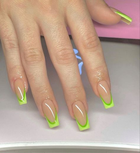 Green Tip Nails, Trendy Gel Nails, Gel Nails Long, Green Acrylic Nails, Nagel Inspo, Neon Nails, Fire Nails, Funky Nails, Pretty Acrylic Nails