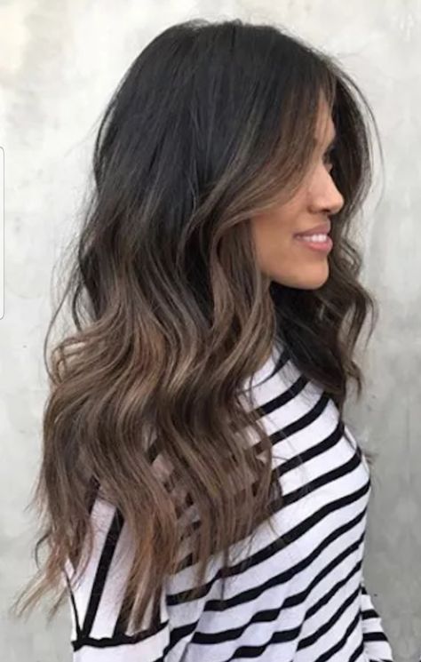 Dark Brunette Ombre Balayage, Subtle Ombre Brunette, Balayage For Dark Brown Hair Fair Skin, Light Ends On Dark Hair, Dark Brown Hair With Lighter Ends, Lightened Dark Brown Hair, Lived In Dark Brunette Balayage, Dark Ombré Hair, Dark Bayalage Hair