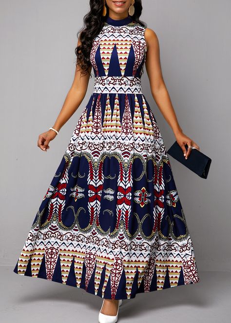 Mock Neck Tribal Print Sleeveless Dress | Rosewe.com - USD $34.79 African Dresses For Women Church, Latest Dress For Women, Sleeveless Mock Neck, Women Church, Fashion Dresses Online, Mock Neck Dress, African Print Fashion Dresses, Dresses Elegant, African Dresses