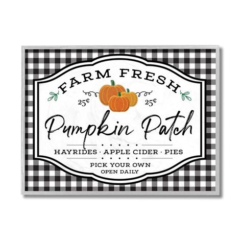 Art AE Design Farm Fresh Pumpkin Patch Sign Black Checkered Plaid Gray Frame 14 x 1.5 x 11 Inch Pumpkin Patch Sign, Fresh Pumpkin, Oversize Artwork, Pumpkin Farm, Mirror Sign, Black Framed Wall Art, Black Checkered, Lithograph Print, Stupell Industries