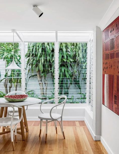 Reviving The Interiors of a Midcentury Apartment in Brisbane - Mid Century Home Mid Century Coastal, Louvre Windows, Louver Windows, Mid Century Modern Interiors, Australian Architecture, Metal Works, Reno Ideas, Window Frames, The Design Files